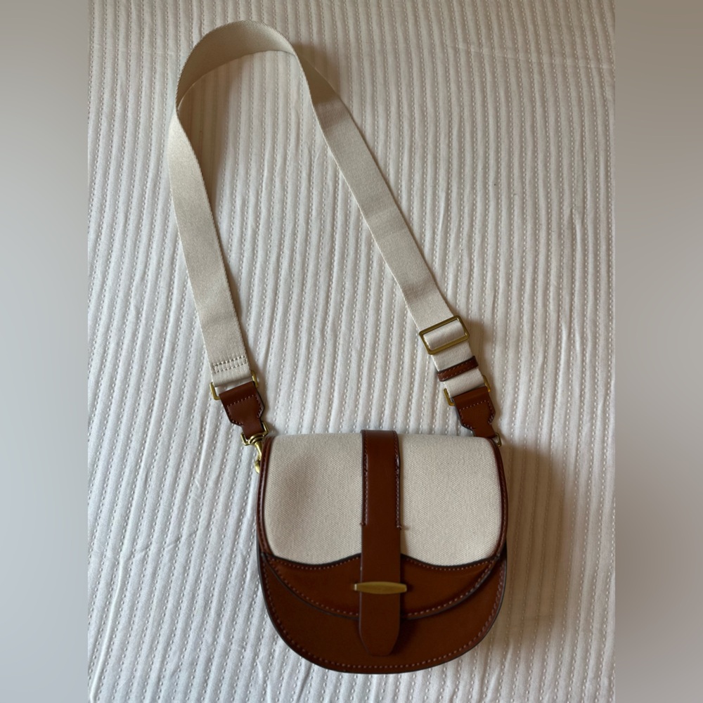 Mango Brown and Cream Crossbody Bag with Minimalist Design